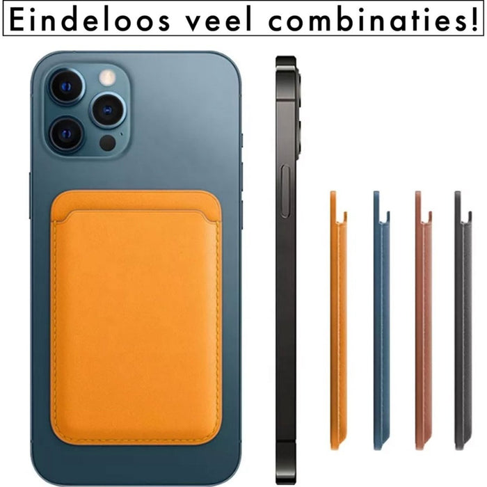 Phreeze Pasjeshouder - Kaarthouder - Magnetisch - Apple iPhone 12 en 13 serie - Oranje - 100% Veilig Design - RFID bescherming - Vegan Leer - Kaarthouder Magneet - iPhone Magneet