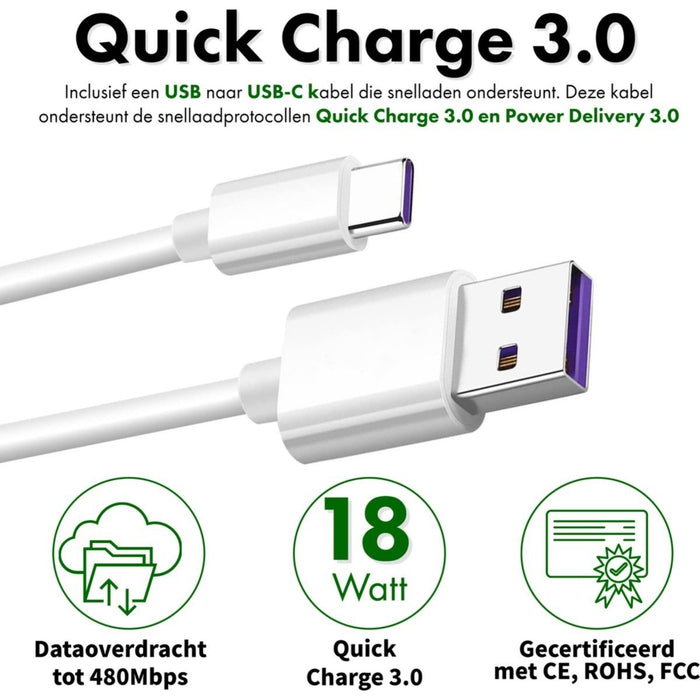 Phreeze PHR-AC54 12W USB Stekker met 2 Poorten + USB C Kabel - 1 Meter - Opladerkabel Samsung - Adapter voor Samsung Galaxy , Tablet , Watch, Oordopjes