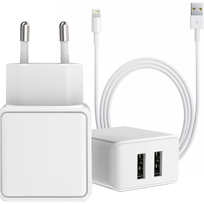 Phreeze PHR-AC54 12W USB Stekker met 2 Poorten + USB Lightning Kabel - 1 Meter - Opladerkabel iPhone - Adapter voor Apple iPhone, Apple iPad, Apple Watch, Apple Airpods