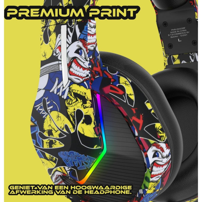 Phreeze™ Pro Game Headset met Microfoon - Graffiti - Koptelefoon met Draad - RGB Gaming Headset voor PC, PS4, PS5, Nintendo Switch - Hoofdtelefoon Kawaii