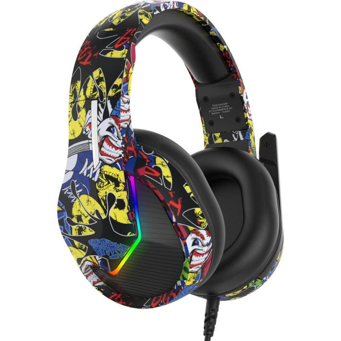 Phreeze™ Pro Game Headset met Microfoon - Graffiti - Koptelefoon met Draad - RGB Gaming Headset voor PC, PS4, PS5, Nintendo Switch - Hoofdtelefoon Kawaii