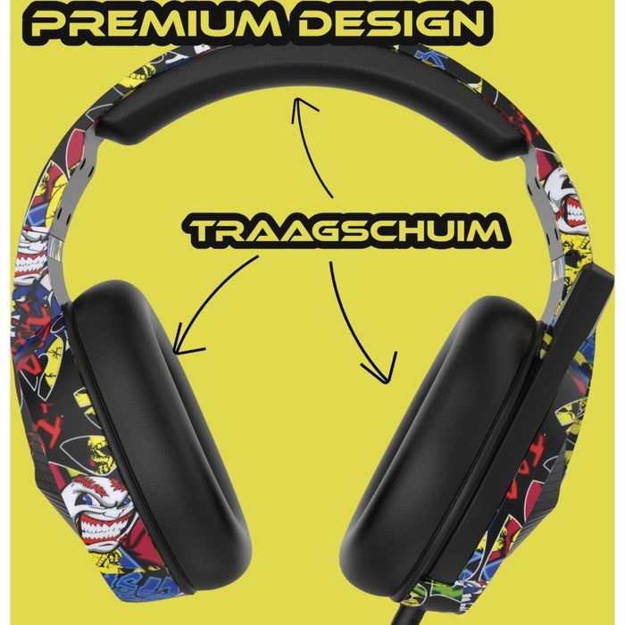 Phreeze™ Pro Game Headset met Microfoon - Graffiti - Koptelefoon met Draad - RGB Gaming Headset voor PC, PS4, PS5, Nintendo Switch - Hoofdtelefoon Kawaii