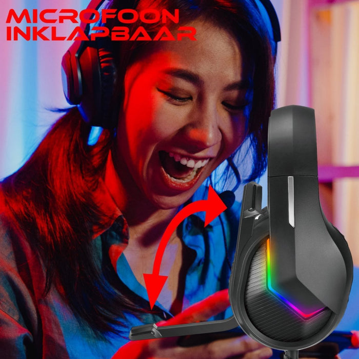 Phreeze™ Pro Game Headset met Microfoon - Zwart - 2022 Versie - LED Koptelefoon met Draad - RGB Gaming Headset voor PC, PS4, PS5, Nintendo Switch