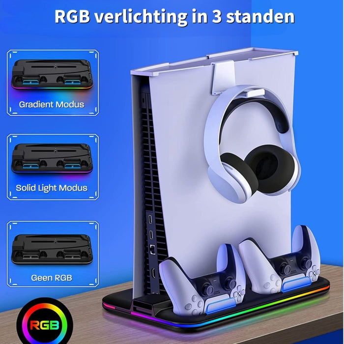 Phreeze PS5 Oplaadstation - Oplaadstation met Dualsense Charging, Verstelbare Ventilatie, RGB Verlichting, Headset & Game Houders - Compatibel met Playstation 5 Disc en Digital Editions