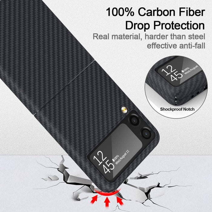 Phreeze™ Samsung Z Flip 4 Hoesje Carbon Zwart - Anti Schok - Draadloos Opladen - Geschikt voor Samsung Galaxy Z Flip 4