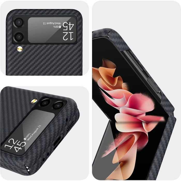 Phreeze™ Samsung Z Flip 4 Hoesje Carbon Zwart - Anti Schok - Draadloos Opladen - Geschikt voor Samsung Galaxy Z Flip 4