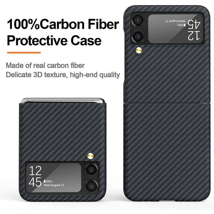 Phreeze™ Samsung Z Flip 4 Hoesje Carbon Zwart - Anti Schok - Draadloos Opladen - Geschikt voor Samsung Galaxy Z Flip 4