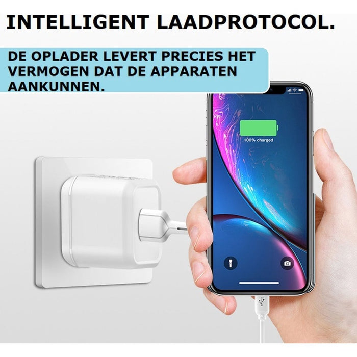 Phreeze Snellader Adapter voor Samsung met USB-C Laadkabel 3 Meter Oplaadsnoer Oplader Kabel - Universele USB Adapter met Snellaadfunctie HTC/OPPO/Xiaomi/Nokia/OnePlus/Tablet - Oplaadblokje - USB Stekker - Thuislader - Wandlader - PowerPort