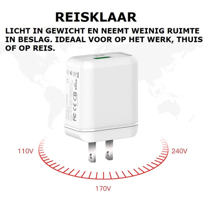 Phreeze Snellader Adapter voor Samsung met USB-C Laadkabel 3 Meter Oplaadsnoer Oplader Kabel - Universele USB Adapter met Snellaadfunctie HTC/OPPO/Xiaomi/Nokia/OnePlus/Tablet - Oplaadblokje - USB Stekker - Thuislader - Wandlader - PowerPort