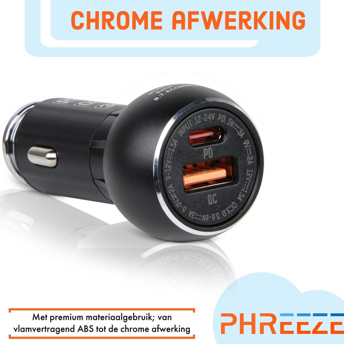 Phreeze Snellader Auto - Autolader met USB-A & USB-C Poort - PHR-C1PD