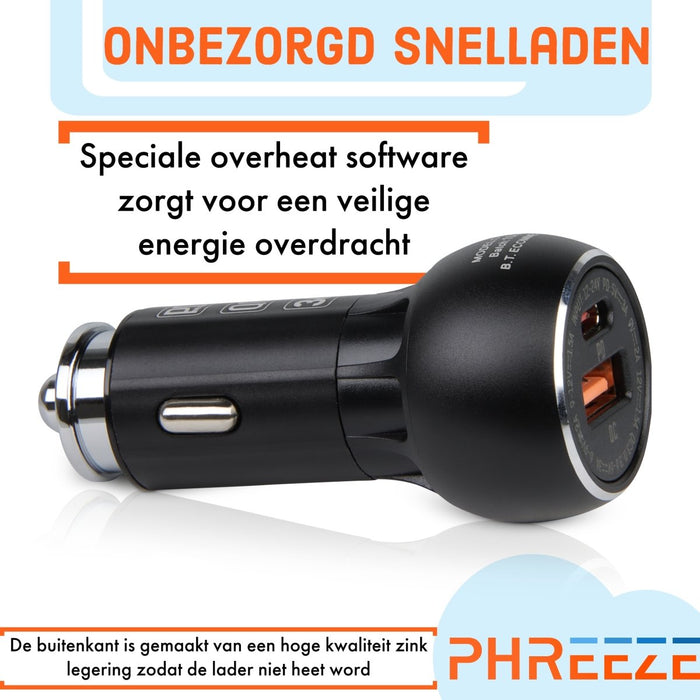 Phreeze Snellader Auto - Autolader met USB-A & USB-C Poort - PHR-C1PD