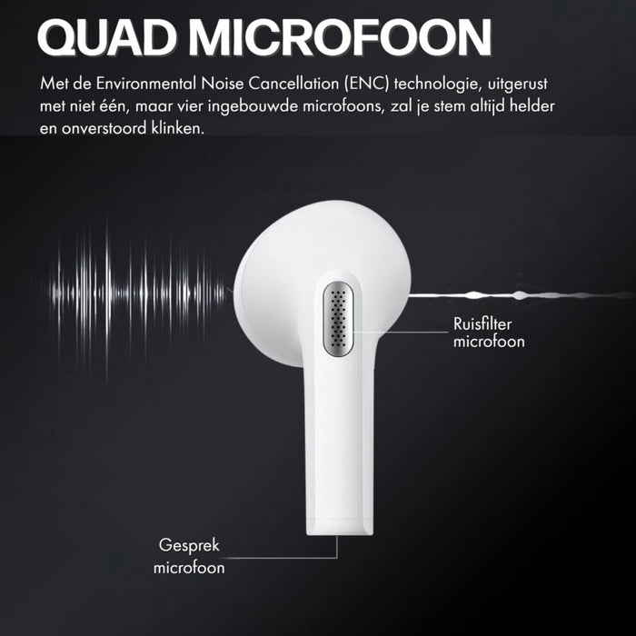 Phreeze TWS8 Draadloze Oordopjes met 4 Microfoons - Noise Cancelling - Bluetooth - Earbuds - Geschikt voor Apple en Android - Oortjes - Wit - Phreeze