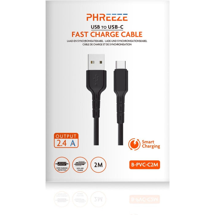 Phreeze® Universele USB Fast Charger + USB-C Oplader Kabel - 2 Meter - Geschikt voor Samsung Galaxy A13, A03s, A53, A02s, A12, A32, A50, A52s, A51s