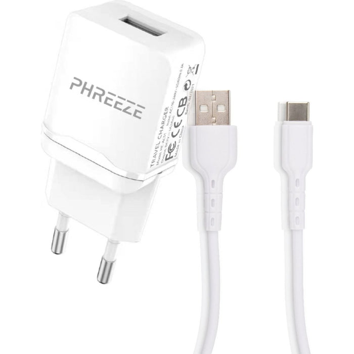 Phreeze Universele USB Fast Charger + USB-C Oplader Kabel - 2 Meter - Geschikt voor Samsung Galaxy A13, A03s, A53, A02s, A12, A32, A50, A52s, A51s