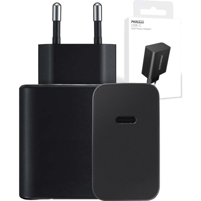 Phreeze USB-C Adapter - Super Fast Charge 2.0 - 45W - Zwart - Oplader voor Samsung S22, S21, S20 Ultra, Tab S7, Tab S8, Z Fold3, Note 20, Z Flip3, iPhone 14, iPhone 13, Macbook Air en iPad Pro