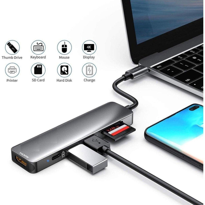 Phreeze USB-C Hub naar HDMI - USB-C 100W - USB 3.0 - USB 2.0 - SD-kaart - Micro-USB USB Kaart - Geschikt voor MacBook Pro 2016-2019 / MacBook Air 2018-2019 / MacBook 12 inch 2015 - 2017