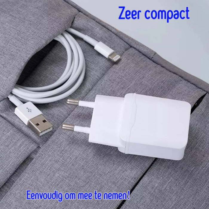 Phreeze USB stekker + iPhone Kabel - Universele USB Oplader - Geschikt voor Apple iPhone 13 PRO/13/12/11/11 PRO/ XS/ XR/ X/ iPhone 8/ 8 Plus/ iPhone SE - Adapter