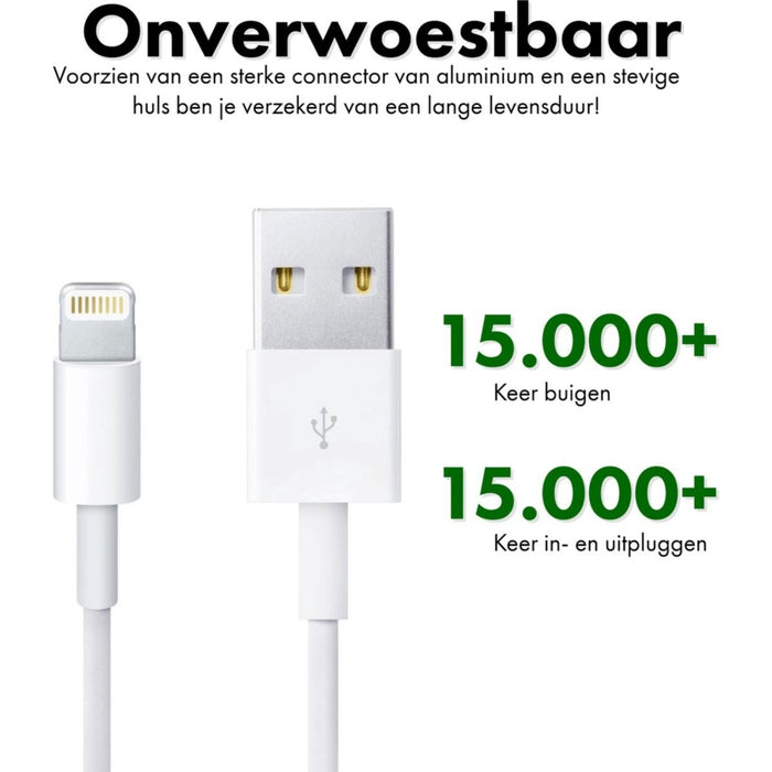 Phreeze USB Stekker met 2 Poorten + 2x USB Lightning Kabel - 2 Meter - Opladerkabel iPhone - Adapter voor Apple iPhone, Apple iPad, Apple Watch, Apple Airpods - PHR-AC54 Snellader