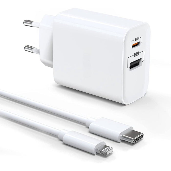 Power Delivery USB-C Oplader 20W + USB-C naar Lightning Kabel - 2 Meter - Geschikt voor iPhone / Oplader iPhone / iPhone Oplader - MFi gecertificeerd - Wit - Opladers - Phreeze