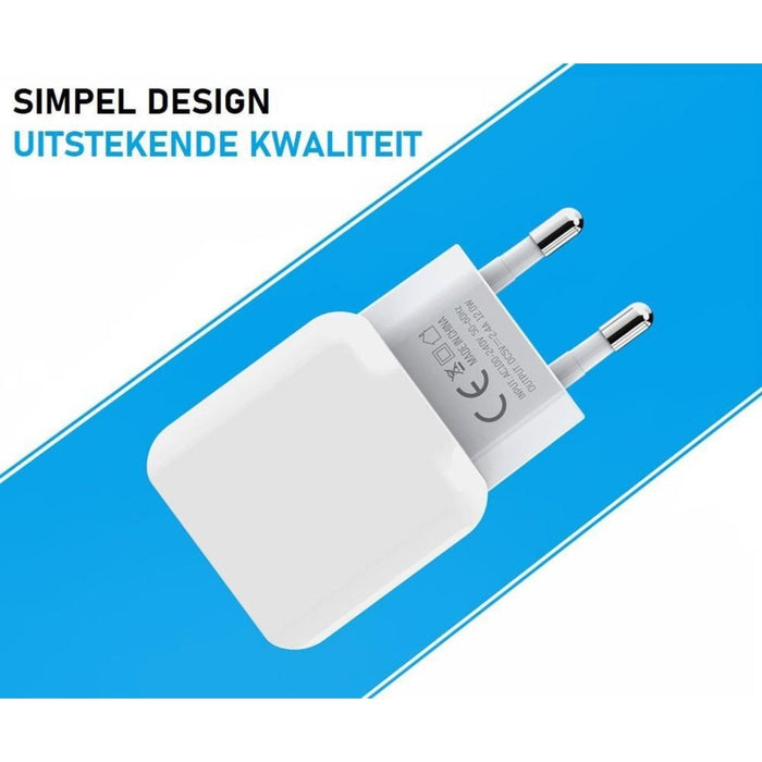 PowerPort 24W Thuislader met USB-C Kabel - Oplader Stekker Adapter met 2 USB Poorten - Geschikt voor Samsung Galaxy A10/A11/A12/A21s/A51/A52 A52s/Watch/S21/S21FE/S21 Ultra