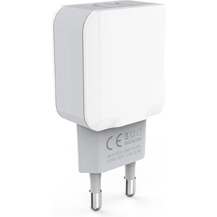 PowerPort 24W Thuislader met USB-C Kabel - Oplader Stekker Adapter met 2 USB Poorten - Geschikt voor Samsung Galaxy A10/A11/A12/A21s/A51/A52 A52s/Watch/S21/S21FE/S21 Ultra