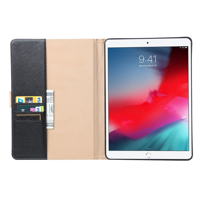 Premium iPad 2018/2017/Air 2/ Air Hoes - Luxe iPad Hoesje - Vegan Lederen Cover voor iPad Air & Air 2 - Book Case voor iPad 5e en 6e Generatie - Premium Tablethoes voor Apple iPad 9.7 - Zwart
