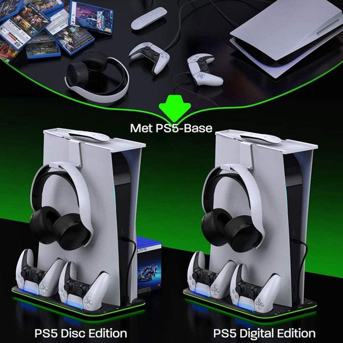 PS5 Charging Station - Oplaadstation voor Playstation 5 - Oplader PS5 Controllers - Headset Houder - Digital + Disc Edition - PS5 Accessoires