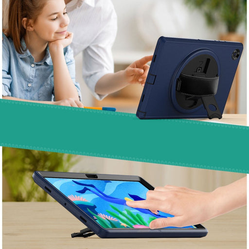 Samsung Galaxy Tab A8 Hoes met Handriem en Standaard - Extreme bescherming - Ideaal voor Zakelijk Gebruik / Kinderhoes - Blauw - Tablet Hoezen - Phreeze