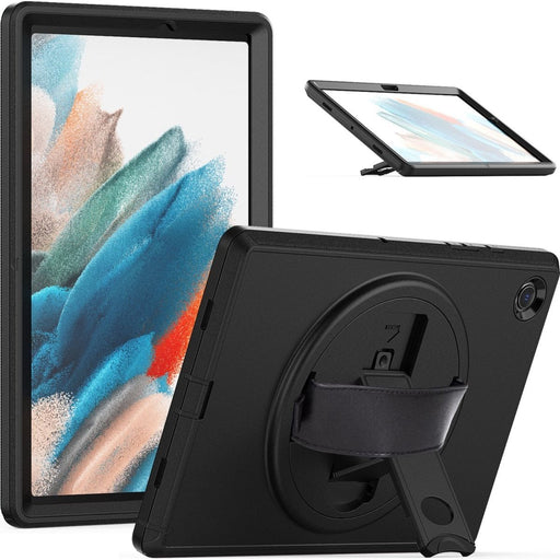 Samsung Galaxy Tab A8 Hoes met Handriem en Standaard - Extreme bescherming - Ideaal voor Zakelijk Gebruik / Kinderhoes - Zwart - Tablet Hoezen - Phreeze