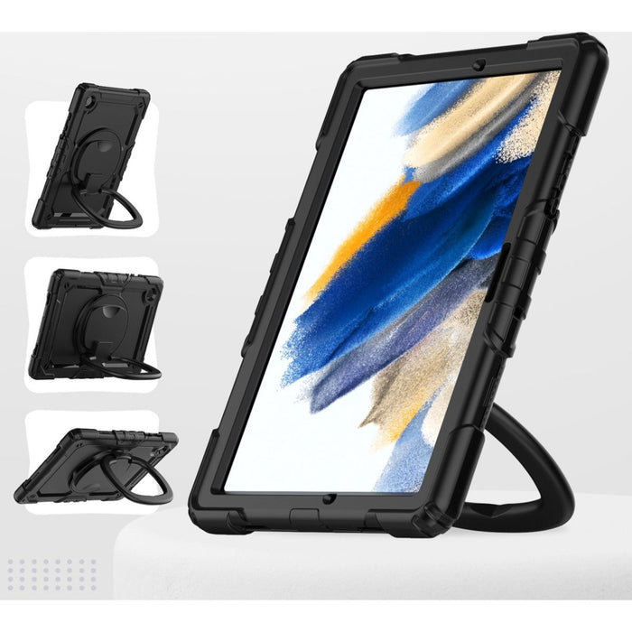 Samsung Galaxy Tab A8 Hoes met Handriem en Standaard - Ideaal voor Zakelijk Gebruik / Kinderhoes - Extreme bescherming - Zwart - Tablet Hoezen - Phreeze