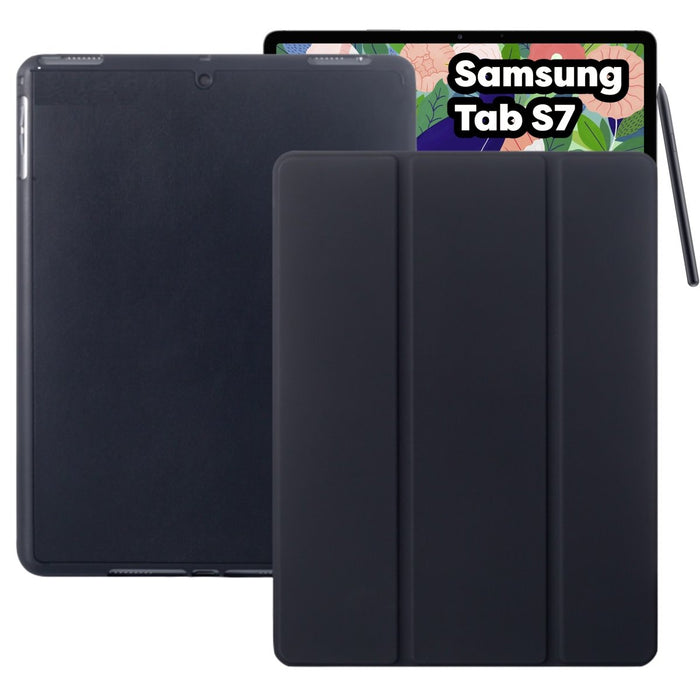 Samsung Galaxy Tab S7 Hoes - Zwart Smart Folio Cover met Samsung S Pen Vakje - SM-T870 Tab S7 Hoesje Case Cover