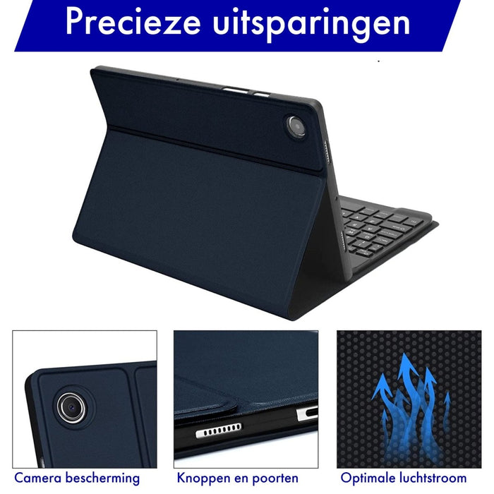 Samsung Tab A8 Hoes met Toetsenbord - Leer - Keyboard case voor Samsung Galaxy Tab A8 (10.5 inch) - SM-X200, SM-X205 - Tablet Hoesje met Toetsenbord - Donker Blauw - Bluetooth Toetsenbord Tablet - Samsung Toetsenbord
