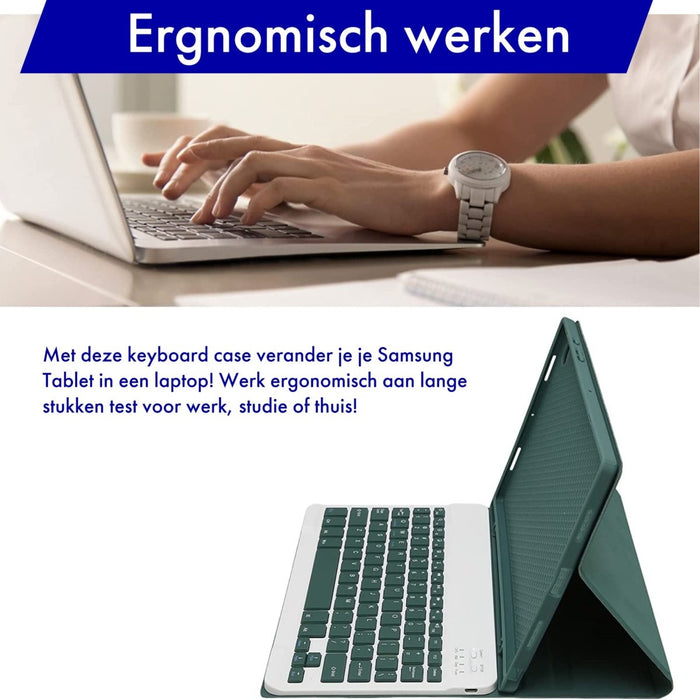 Samsung Tab A8 Hoes met Toetsenbord - Leer - Keyboard case voor Samsung Galaxy Tab A8 (10.5 inch) - SM-X200, SM-X205 - Tablet Hoesje met Toetsenbord - Donker Groen - Bluetooth Toetsenbord Tablet - Samsung Toetsenbord