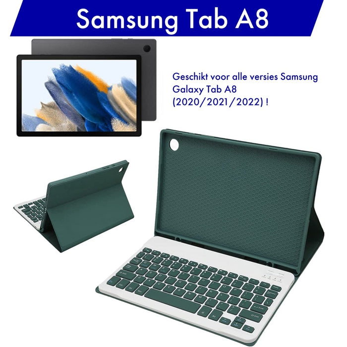 Samsung Tab A8 Hoes met Toetsenbord - Leer - Keyboard case voor Samsung Galaxy Tab A8 (10.5 inch) - SM-X200, SM-X205 - Tablet Hoesje met Toetsenbord - Donker Groen - Bluetooth Toetsenbord Tablet - Samsung Toetsenbord