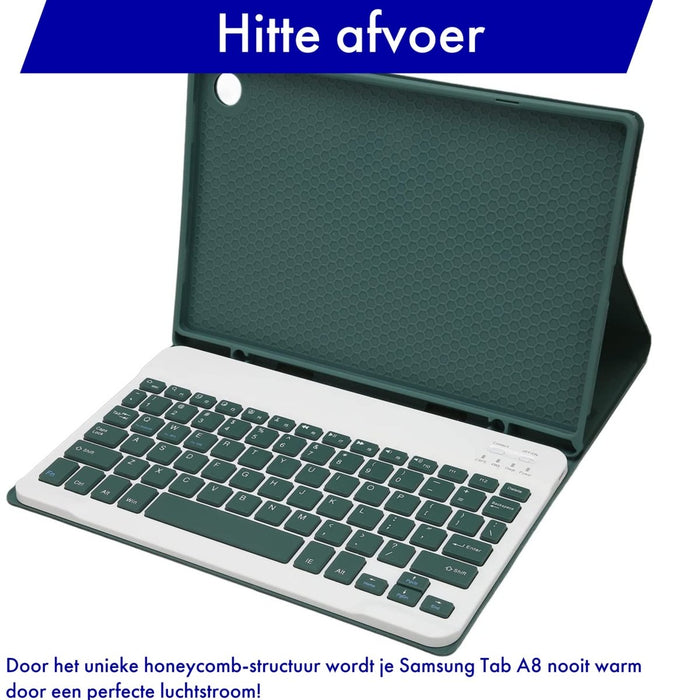 Samsung Tab A8 Hoes met Toetsenbord - Leer - Keyboard case voor Samsung Galaxy Tab A8 (10.5 inch) - SM-X200, SM-X205 - Tablet Hoesje met Toetsenbord - Donker Groen - Bluetooth Toetsenbord Tablet - Samsung Toetsenbord