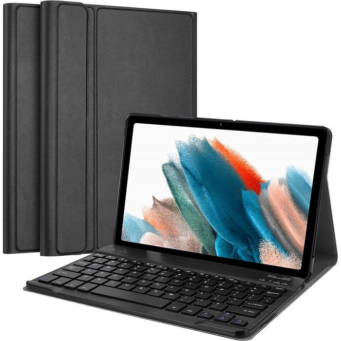 Samsung Tab A8 Hoes met Toetsenbord - Leer - Keyboard case voor Samsung Galaxy Tab A8 (10.5 inch) - SM-X200, SM-X205 - Tablet Hoesje met Toetsenbord - Zwart - Bluetooth Toetsenbord Tablet - Samsung Toetsenbord
