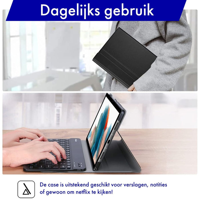 Samsung Tab A8 Hoes met Toetsenbord - Leer - Keyboard case voor Samsung Galaxy Tab A8 (10.5 inch) - SM-X200, SM-X205 - Tablet Hoesje met Toetsenbord - Zwart - Bluetooth Toetsenbord Tablet - Samsung Toetsenbord