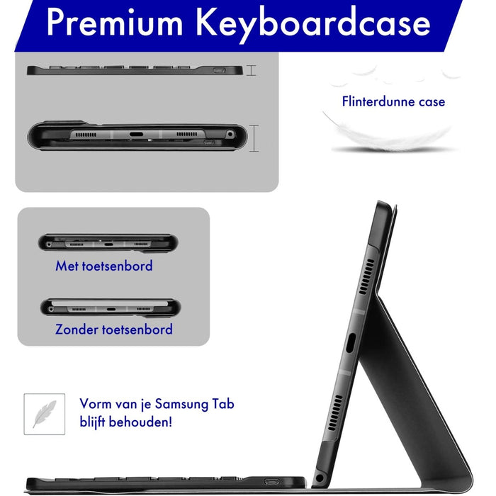 Samsung Tab A8 Hoes met Toetsenbord - Leer - Keyboard case voor Samsung Galaxy Tab A8 (10.5 inch) - SM-X200, SM-X205 - Tablet Hoesje met Toetsenbord - Zwart - Bluetooth Toetsenbord Tablet - Samsung Toetsenbord