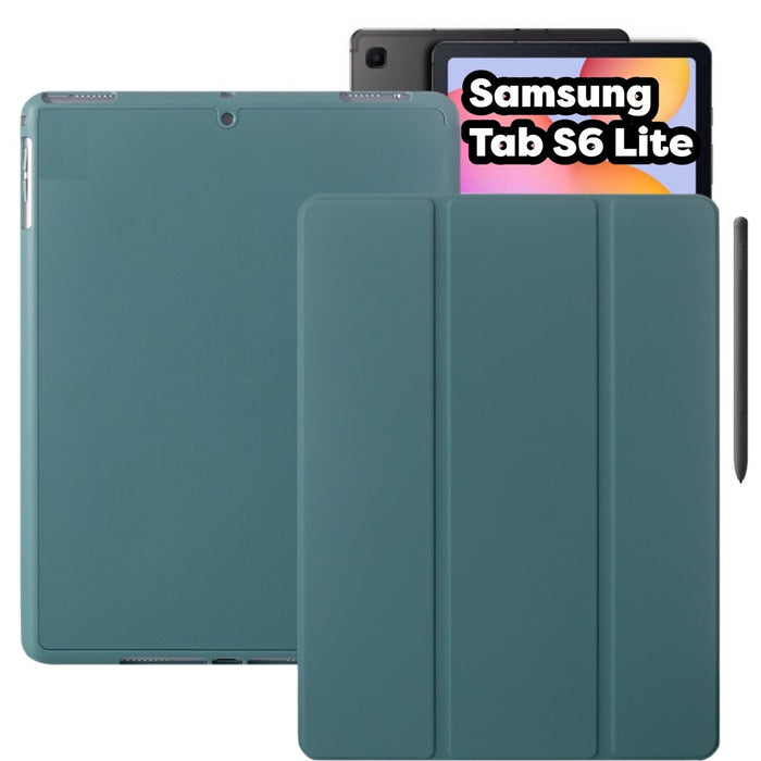 Samsung Tab S6 Lite Hoes - Donker Groen Smart Folio Cover met Samsung S Pen Vakje - Tab S6 Lite Hoesje Case Cover