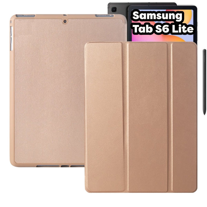 Samsung Tab S6 Lite Hoes - Goud Smart Folio Cover met Samsung S Pen Vakje - Tab S6 Lite Hoesje Case Cover