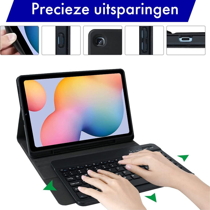 Samsung Tab S6 Lite Hoes met Toetsenbord - Leer - Keyboard case voor Samsung Galaxy Tab S6 Lite (10.4 inch) - P610, P615 - Tablet Hoesje met Toetsenbord - Zwart - Bluetooth Toetsenbord Tablet - Samsung Toetsenbord