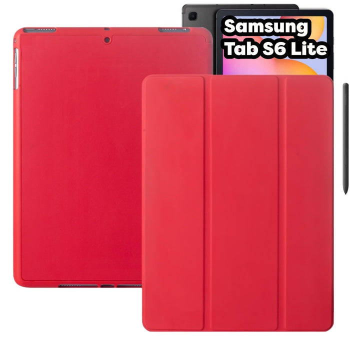 Samsung Tab S6 Lite Hoes - Rood Smart Folio Cover met Samsung S Pen Vakje - Tab S6 Lite Hoesje Case Cover