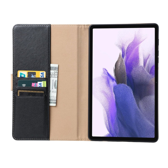 Samsung Tab S7 FE Hoesje - Vegan Leer - Book Case Samsung Tab S7 FE (2021) 12.4 - Samsung Tab S7 FE Hoes - Cover voor de Samsung Galaxy Tablet S7 Fan Edition 2021 - 12.4 inch - Zwart