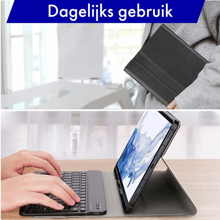 Samsung Tab S7 Plus Hoes met Toetsenbord - Leer - Keyboard case voor Samsung Galaxy Tab S7 Plus (12.4 inch) - SM-T970, SM-T976B - Tablet Hoesje met Toetsenbord - Zwart - Bluetooth Toetsenbord Tablet - Samsung Toetsenbord