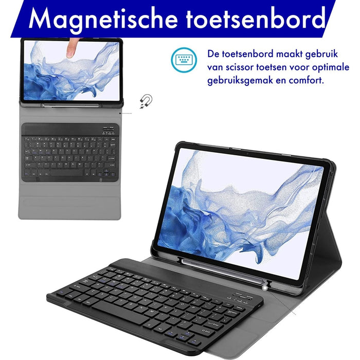 Samsung Tab S7 Plus Hoes met Toetsenbord - Leer - Keyboard case voor Samsung Galaxy Tab S7 Plus (12.4 inch) - SM-T970, SM-T976B - Tablet Hoesje met Toetsenbord - Zwart - Bluetooth Toetsenbord Tablet - Samsung Toetsenbord