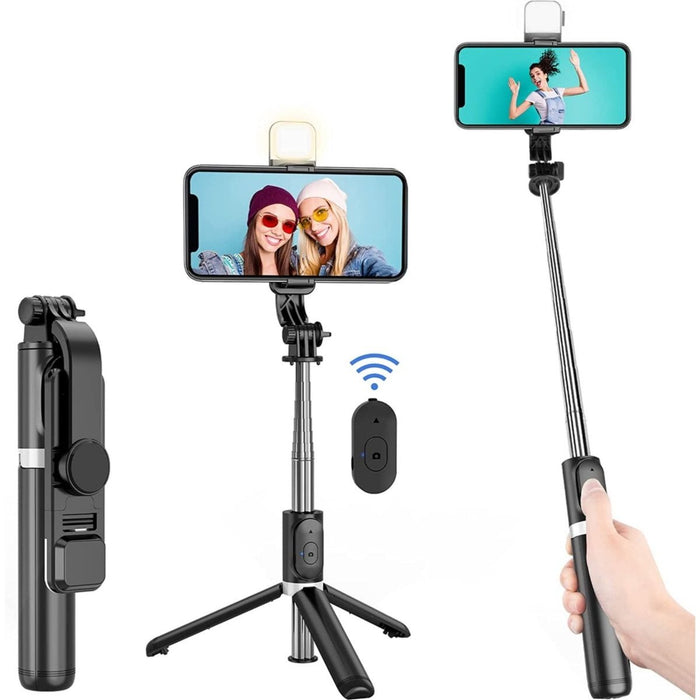 Selfie Stick 3-in-1 - Tik Tok - Selfiestick Universeel - Fill Light - Tripod - Monopod - Met afstandsbediening - Geschikt voor Samsung & iPhone