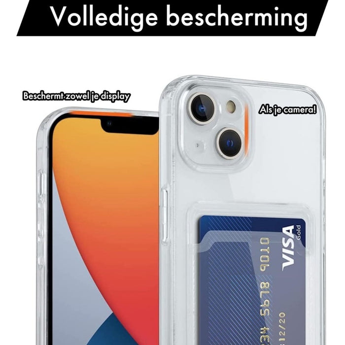 ShockProof iPhone 14 Plus Hoesje met Pasjeshouder - Transparant - Met Kaarthouder - Kristalhelder