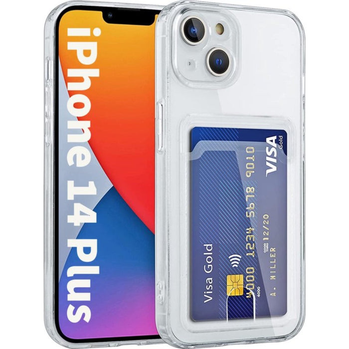 ShockProof iPhone 14 Plus Hoesje met Pasjeshouder - Transparant - Met Kaarthouder - Kristalhelder