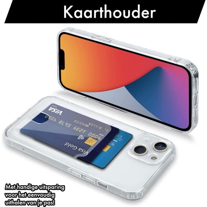 ShockProof iPhone 14 Plus Hoesje met Pasjeshouder - Transparant - Met Kaarthouder - Kristalhelder