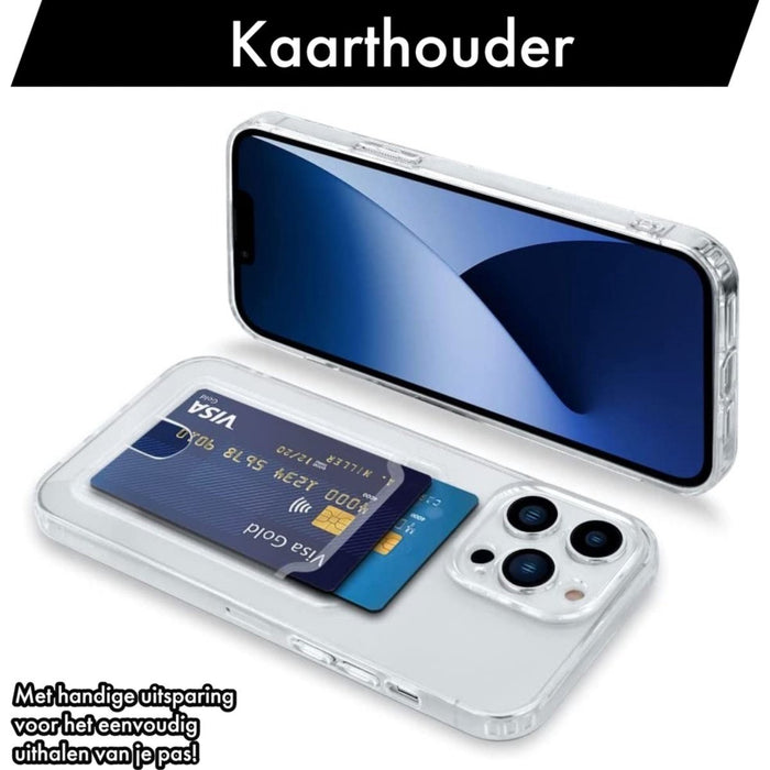 ShockProof iPhone 14 Pro Max Hoesje met Pasjeshouder - Transparant - Met Kaarthouder - Kristalhelder